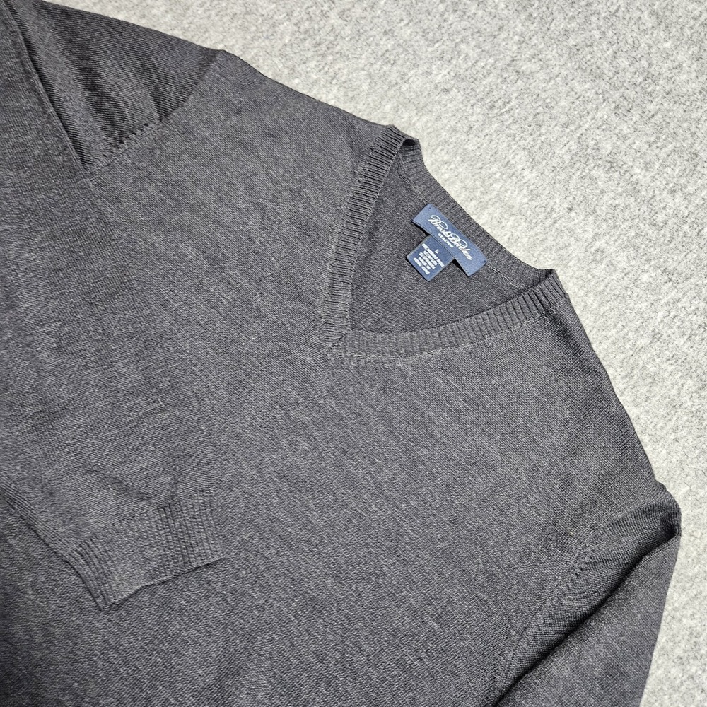 Brooks Brothers Stretch Black Sweater Mens L Merino Wool Blend V Neck Pullover